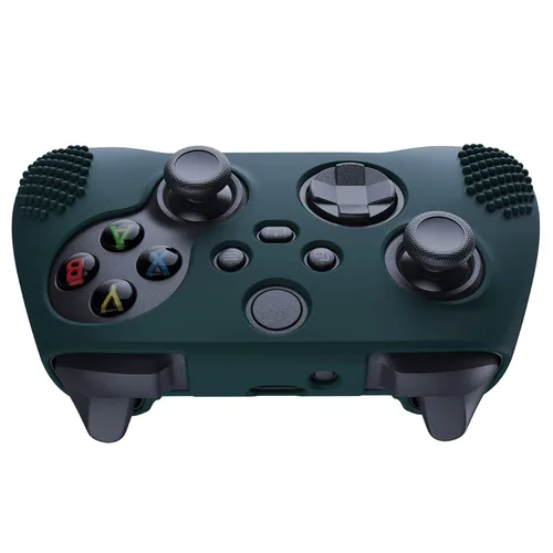 Vista 6 de eXtremeRate PlayVital Racing Green 3D Studded Edition Anti-Slip Silicone Cover Skin for Xbox Series X Controller, Soft Rubber Case Protector for