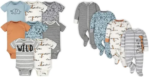 Vista 12 de Gerber Paquete de 8 mamelucos de manga corta y paquete de 4 ropa Sleep 'N Play Animales (Animals)