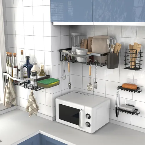 Vista 6 de NESOMI Organizador de Ducha Adhesivo Juego de 7 Piezas, Estantes de Baño de Acero Inoxidable a Prueba de Óxido, Accesorios de Almacenamiento sin