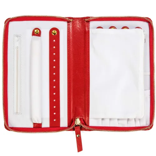 Vista 3 de Organizador de joyas de viaje compacto con cremallera completa para collares pulseras y anillos rojo