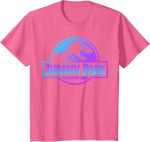 Vista 61 de Jurassic Park Camiseta de manga corta con logotipo Fossil azul y morado Negro