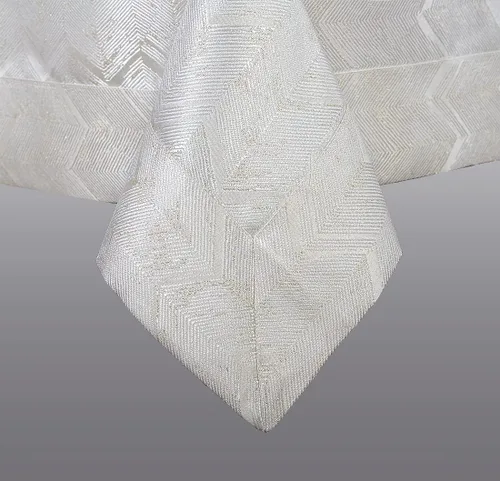 Vista 3 de Violet Linen Princess Zig Zag rayas verticales patrón cheurón, jacquard de poliéster, con hilo metálico, crema, 70 x 160 pulgadas, asientos de 14 a