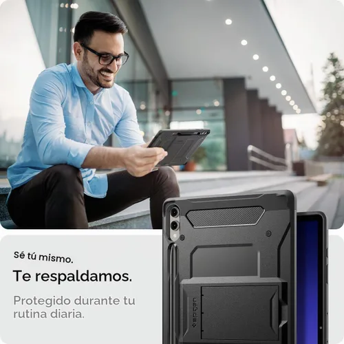 Vista 3 de Spigen Funda rígida protectora para Galaxy Tab S10 Plus (2024), Galaxy Tab S9 Plus (2023), Tough Armor Pro con soporte y soporte para S Pen, 12.4