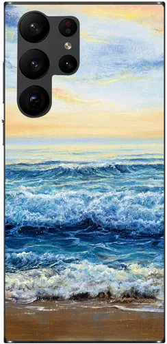 Vista 2 de Blingy's Funda para Samsung Galaxy S23 Ultra, divertido diseño escénico de playa, pintura del océano, arte de naturaleza, paisaje, funda protectora
