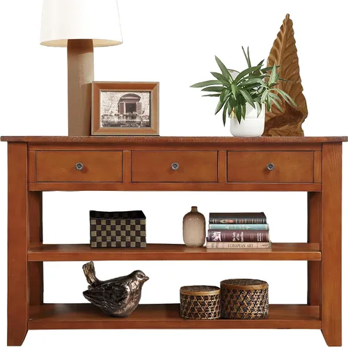 Vista 11 de Mesa consola de madera maciza de 48.8 pulgadas para entrada; mesa de sofá con cajones 48.8" Antique White Real Wood Farmhouse Console Table with