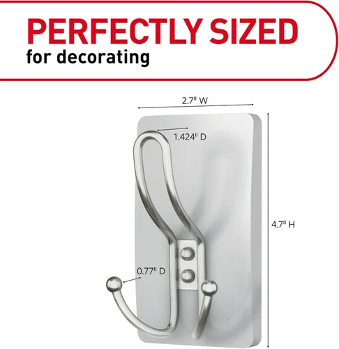 Vista 5 de Command - Gancho triple extragrande de níquel satinado, 1 gancho, 3 tiras, ganchos de pared para colgar sin daños con tiras adhesivas, ganchos
