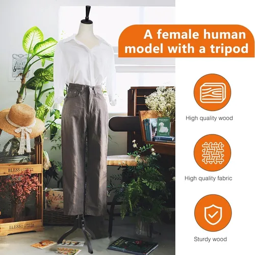 Vista 2 de Maniquí femenino con forma de vestido, torso de modelo de ropa, cuerpo de maniquí para exhibición, soporte de trípode ajustable de 53-67 pulgadas