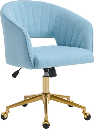 Vista 14 de Silla de oficina para el hogar, silla giratoria de terciopelo para escritorio, sillón de acento tapizado, sillas modernas capitoneadas con base Negro