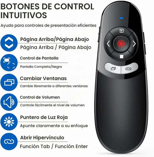 Vista 3 de DINOSTRIKE Clicker de presentación tipo C y USB 2 en 1 para presentaciones de PowerPoint, presentador inalámbrico RF 2.4 GHz, avanzador de Negro