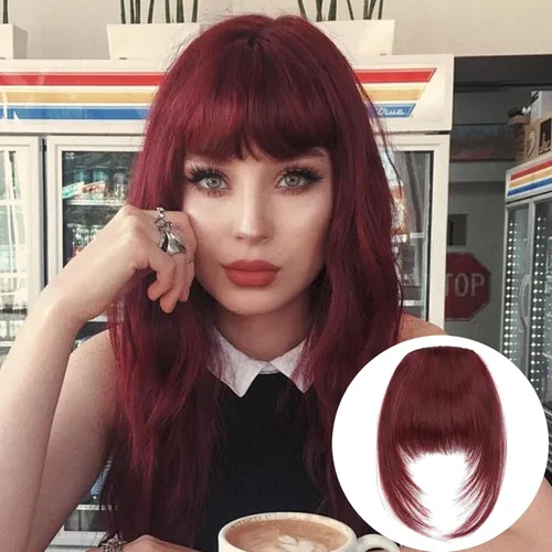 Vista 15 de VAVANGA Flequillo francés con clip - Flequillo natural largo y ondulado en negro jet con templos - Pinza de cabello ordenada para mujer (#1)