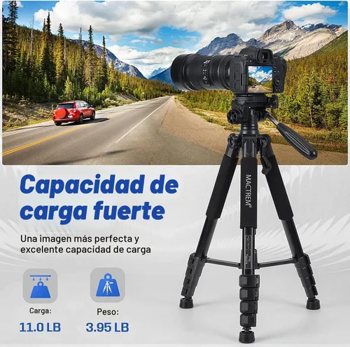 Vista 3 de MACTREM Trípode de cámara de 75 pulgadas para Sony Canon Nikon, soporte de trípode de aluminio ligero de viaje con soporte para teléfono celular