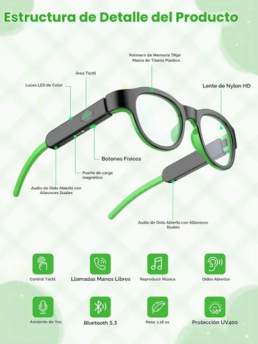 Vista 5 de Lentes inteligentes para niños, lentes de sol polarizados con altavoz Bluetooth, protección UV atlética/al aire libre y control de voz, niños de 6 a
