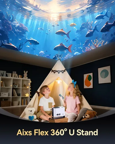 Vista 8 de Mini proyector con soporte giratorio de 270°, enfoque eléctrico y proyector portátil Keystone vertical, proyectores de cine en casa con WiFi