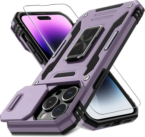 Vista 136 de DEERLAMN Funda para iPhone Xs Max con funda deslizante para cámara + protector de pantalla, soporte giratorio de anillo de grado militar a prueba