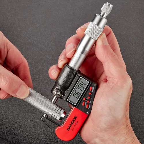 Vista 4 de Micrómetro exterior digital profesional con punta de carburo 0-1"/0-25mm Rango de medición - 0.00005" / 0.001mm Precisión con tope de trinquete