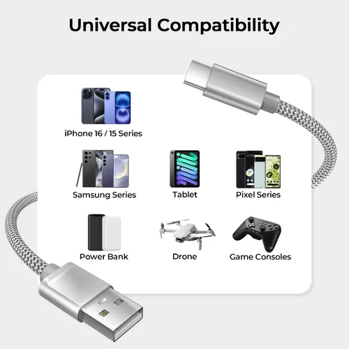 Vista 7 de Basesailor Cable de carga USB tipo C de 1 pie, paquete de 2, cable de carga para automóvil para el nuevo iPhone 17 Air 16 Pro Max Plus, Samsung