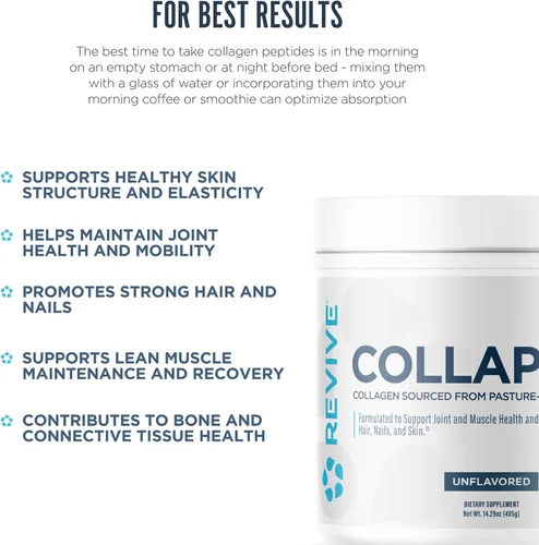 Vista 6 de Revive MD CollaPURE - Péptidos de colágeno en polvo para mujeres y hombres, sin sabor, suplementos de colágeno alimentados con pasto tipo I y tipo
