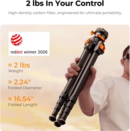 Vista 2 de K&F CONCEPT Trípode de viaje de fibra de carbono de 60" para cámara