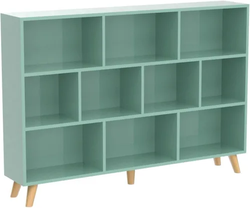 Vista 29 de IOTXY - Estantería de madera con espacios abiertos, 3 niveles, con patas, 5 cubos, color azul brillante Nordic Minimalist Style, MDF