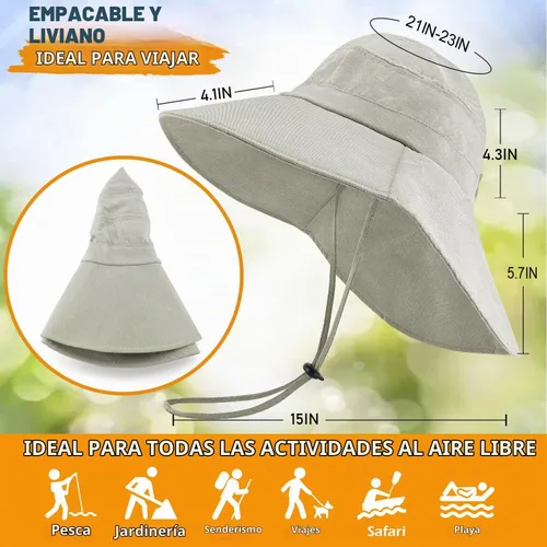 Vista 6 de Women's Cotton Sun Hat with Neck Flap, UV Protection Wide Brim Outdoor Hat Caqui
