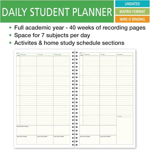 Vista 2 de HS-90 - Planificador de lujo para el año completo, para estudiantes de preparatoria, 40 semanas