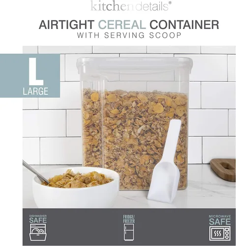 Vista 7 de Kitchen Details Paquete de 2 recipientes para cereales con cucharón, mediano, hermético, lata de alimentos, se mantiene fresco, organizadores