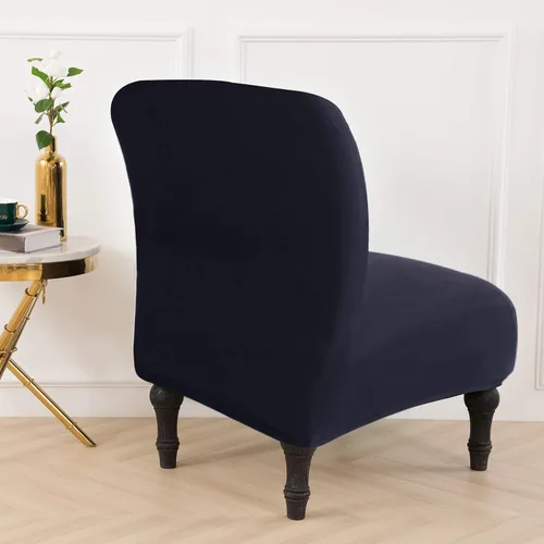 Vista 4 de Funda para silla decorativa sin brazos, funda para silla sin brazos de gran tamaño, elástica, universal, de tela fina, protector de muebles, Azul