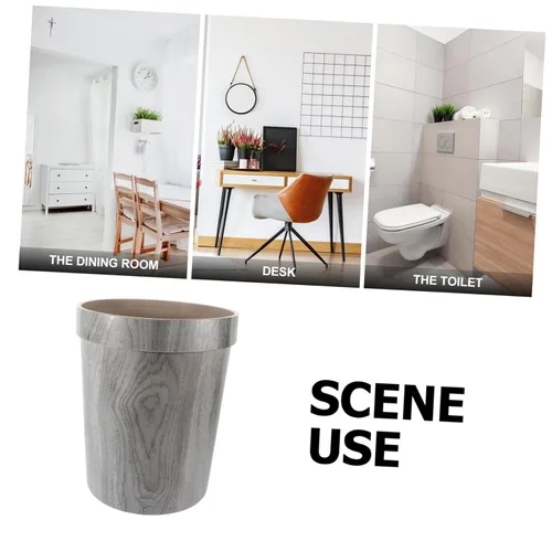 Vista 8 de ULTECHNOVO Sturdy Imitation Wood Grain Trash Can Kitchen Bathroom Waste Bin No Lid Modern Stylish Home Decor Office Accessory