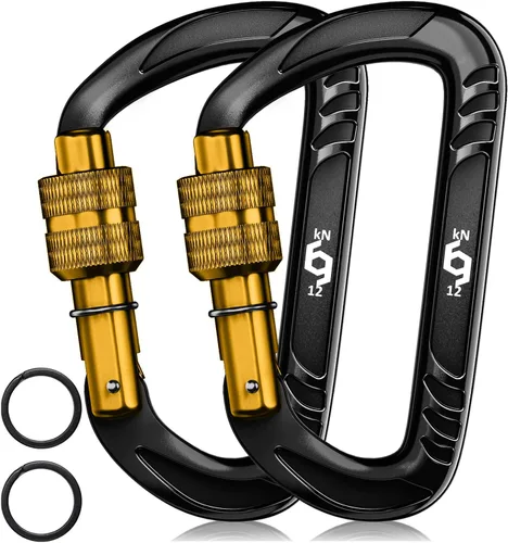Vista 12 de Rhino Produxs 12kN (2697 lbs) Heavy Duty Carabiner Clips Autolocking Negro