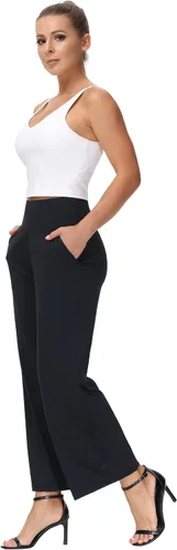 Vista 5 de THE GYM PEOPLE Pantalones de yoga palazzo de cintura alta para mujer, holgados, cómodos, de pierna ancha, control de abdomen y entrenamiento