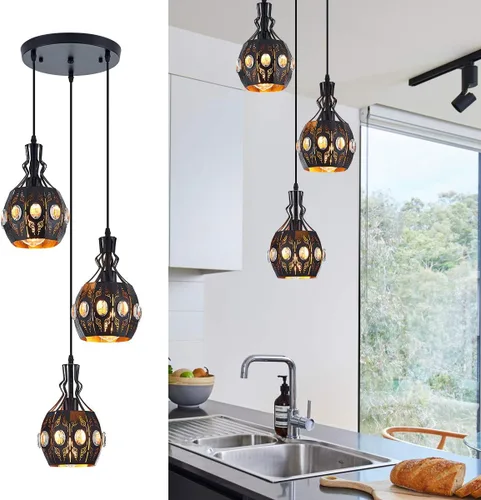 Vista 11 de YLONG-ZS Lámpara Colgante Swag Luces con Enchufe Luz Colgante con Enchufe, Luces Colgantes con Cable con Enchufe Pequeña Negra Vintage Rústica