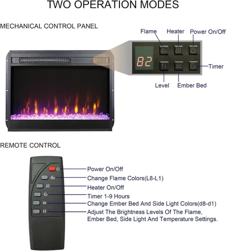 Vista 3 de Insertos de chimenea eléctrica de 23 pulgadas, insertos de chimenea para chimenea existente con 8 colores de llama, insertos de chimenea de 1400 W