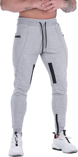 Vista 3 de FIRSTGYM Pantalones deportivos para hombre, ajustados, para entrenamiento, malla en el muslo, con bolsillos con cremallera