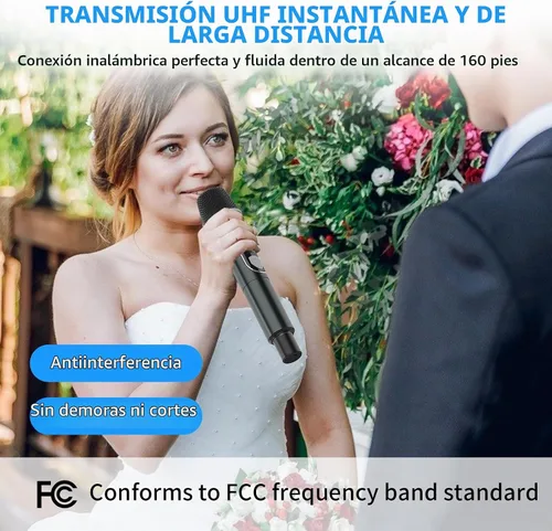 Vista 7 de Micrófonos inalámbricos, micrófonos duales UHF profesionales para karaoke, sistema de micrófono dinámico inalámbrico con receptor recargable, Plug