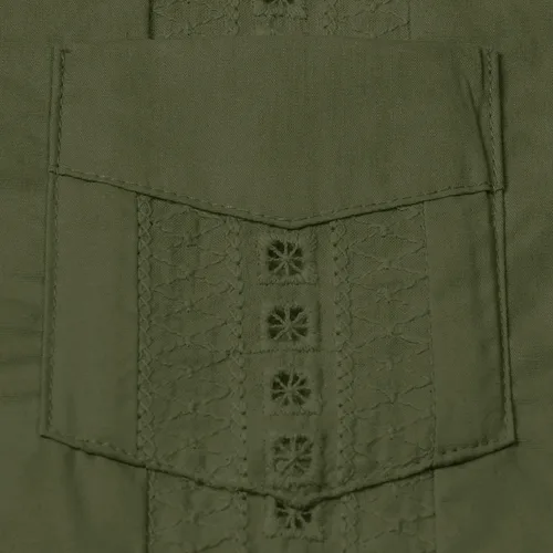 Vista 6 de JOGAL Camisas guayabera cubanas para niños de manga corta con botones, camisa casual de playa Verde militar