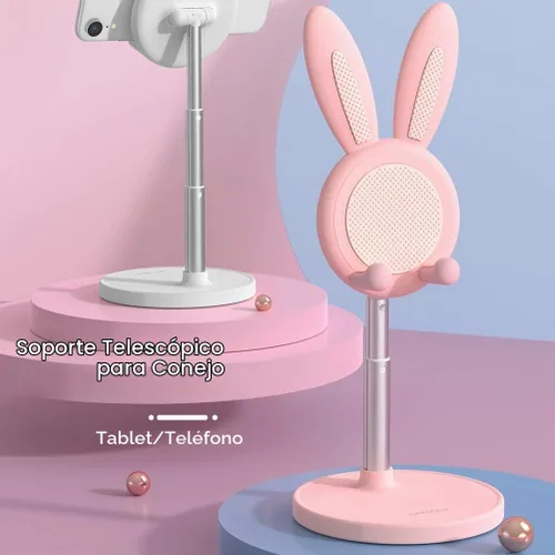Vista 3 de OATSBASF Soporte ajustable para teléfono celular, soporte ajustable para teléfono con diseño de conejo, soporte para teléfono Kawaii, compatible