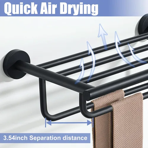Vista 4 de Alise Toallero para lavabo de baño, toallero con barras de toalla dobles para montaje en pared, colgador de toallas de acero inoxidable SUS 304