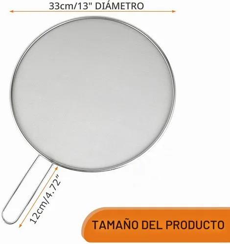 Vista 2 de Protector de salpicaduras de acero inoxidable, protector de salpicaduras de grasa plateado de 13 pulgadas para sartén, ollas de cocina y sartenes