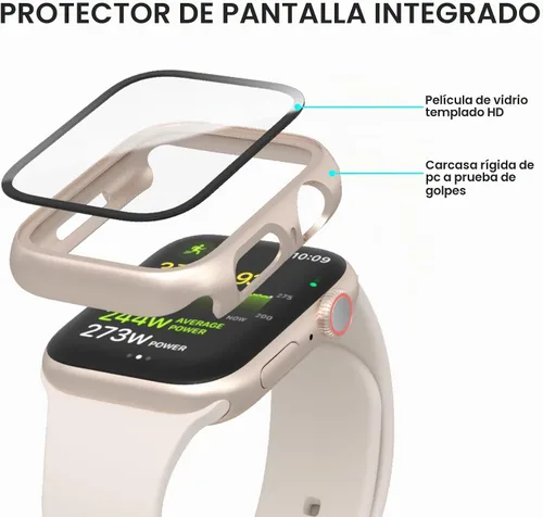 Vista 5 de Paquete de 6 fundas para Apple Watch Series 9, Series 8, Series 7 de 1.61 pulgadas, funda con protector de pantalla de vidrio templado incorporado