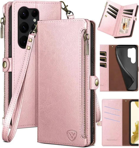 Vista 14 de XcaseBar Funda tipo cartera para Samsung Galaxy S23 Ultra con cremallera【Bloqueo RFID】 Soporte para tarjeta de crédito, libro de folio con tapa