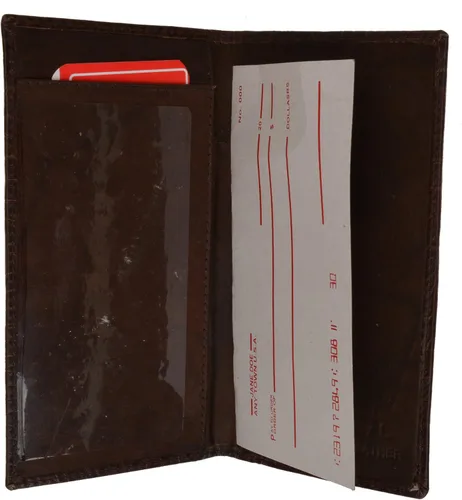 Vista 3 de MARSHAL Funda de cuero genuino para chequera #156-cr, Marrón, Cartera con tarjetero