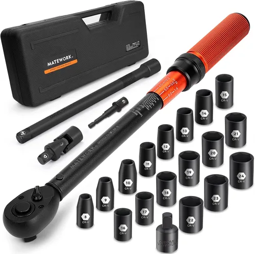Vista 9 de Matework - Llave dinamométrica de 1/2 pulgada con clic, 10-180 ft.lb/13.6-244.1 Nm, Llave de torsión de alta precisión ±3% de 72 dientes de doble