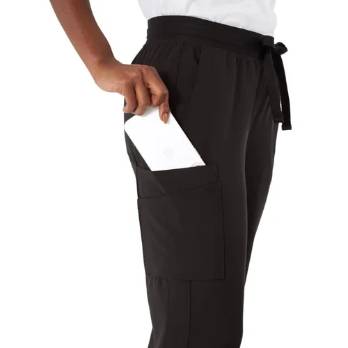 Vista 6 de ave. Varick - Pantalón médico de pierna recta con seis bolsillos para mujer, color negro, talla S alta