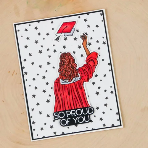 Vista 5 de Estudiantes de posgrado Vista trasera Troqueles y sellos para hacer tarjetas So Pround of You, To the Graduate, You Did It,Words Alpahbets - Sello