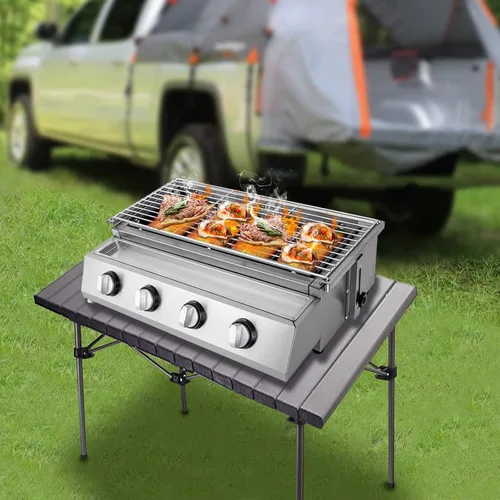 Vista 2 de Parrilla de gas de propano profesional de acero inoxidable para acampar al aire libre