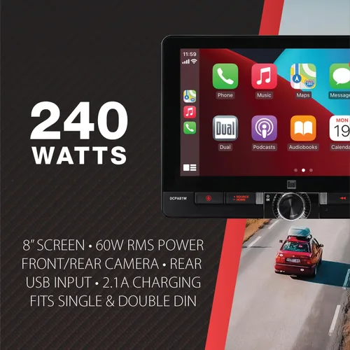 Vista 10 de Dual Electronics DCPA81W CarPlay inalámbrico de 8" y Android Single/Double DIN Fits single or double DIN, wired or wireless Certified Apple
