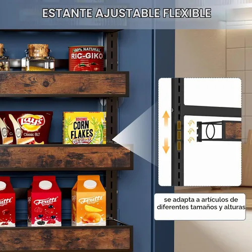 Vista 4 de Orangizer 2 en 1 de 8 niveles para colgar o colgar en la pared con cesta de madera ajustable, estante de almacenamiento de condimentos resistente