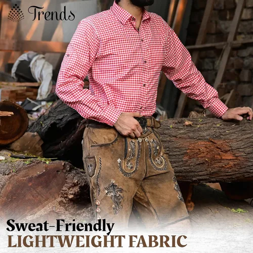 Vista 8 de TRENDS Camisa bávara Oktoberfest para hombre – Sudadera tradicional alemana con cordones – Mezcla de algodón suave y transpirable