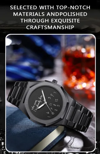 Vista 4 de FANMIS Reloj de pulsera de hombre de acero inoxidable analógico de moda con bisel octogonal minimalista con esfera humorística - Reloj impermeable