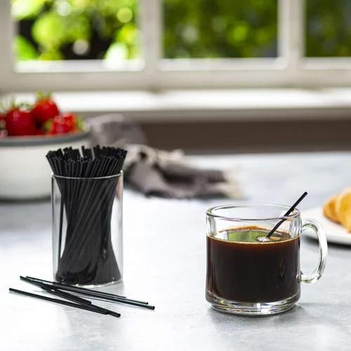 Vista 2 de Comfy Package [2000 unidades] Agitadores de café de 5 pulgadas, pajitas de cóctel, palitos desechables de plástico, color negro Convenient 5" stir
